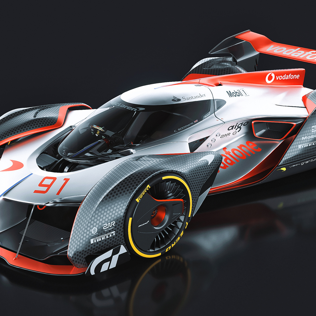 Гоночный автомобиль McLaren Ultimate Vision Gran Turismo на сером фоне