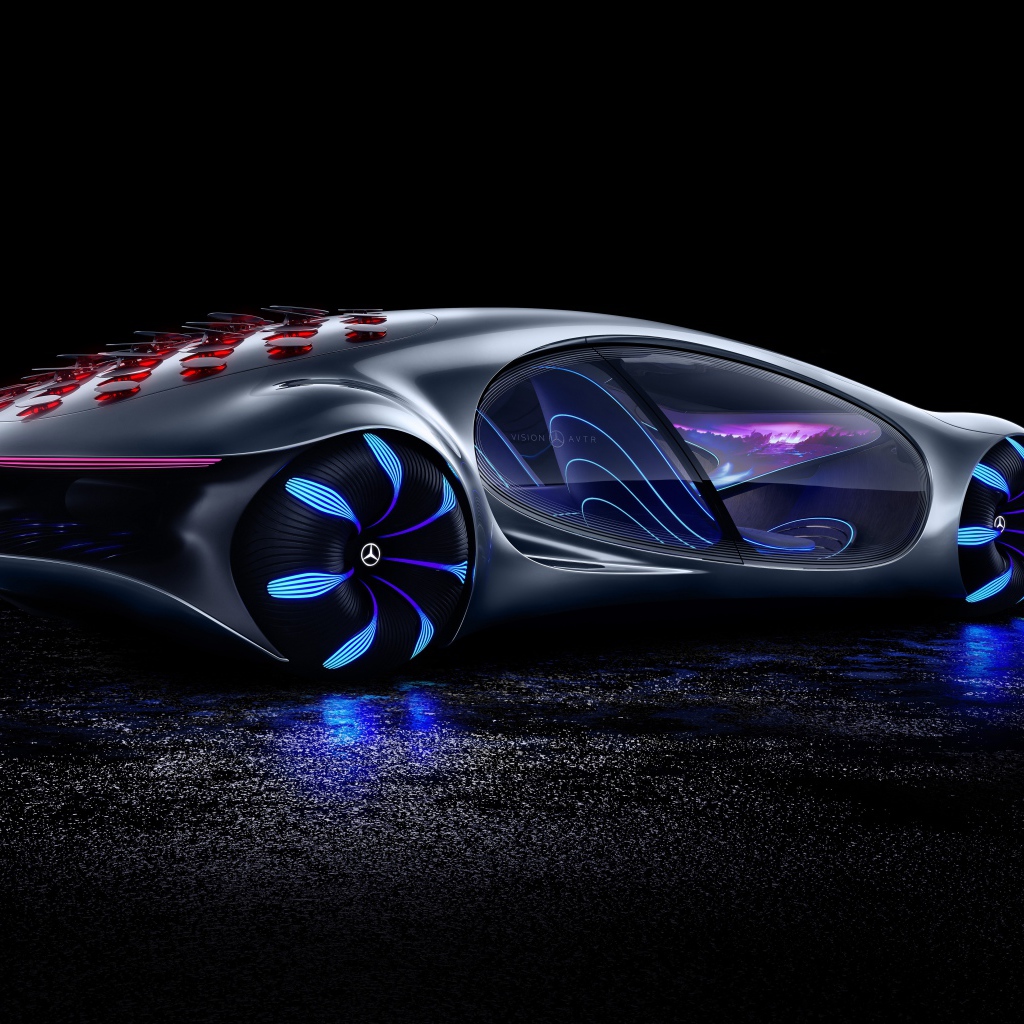 Новый автомобиль Mercedes-Benz VISION AVTR 2020 года на черном фоне