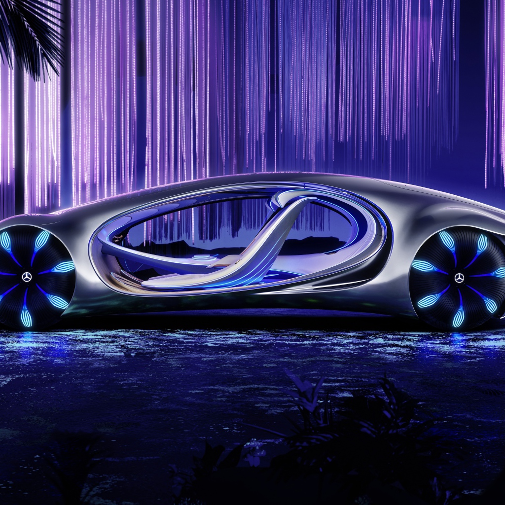 Необычный автомобиль Mercedes-Benz VISION AVTR 2020 года в неоновом свете