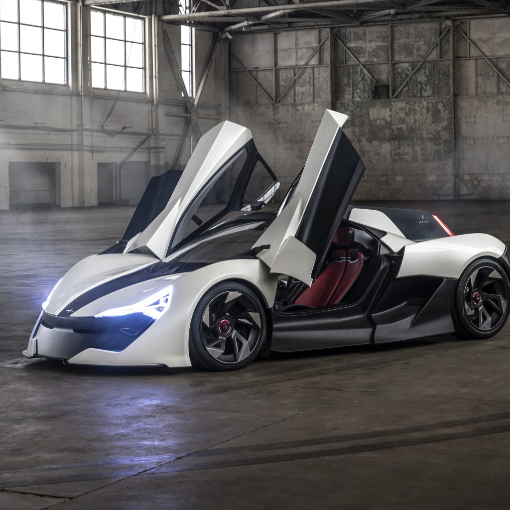 Автомобиль APEX AP-0 Concept 2020 года с открытыми дверями