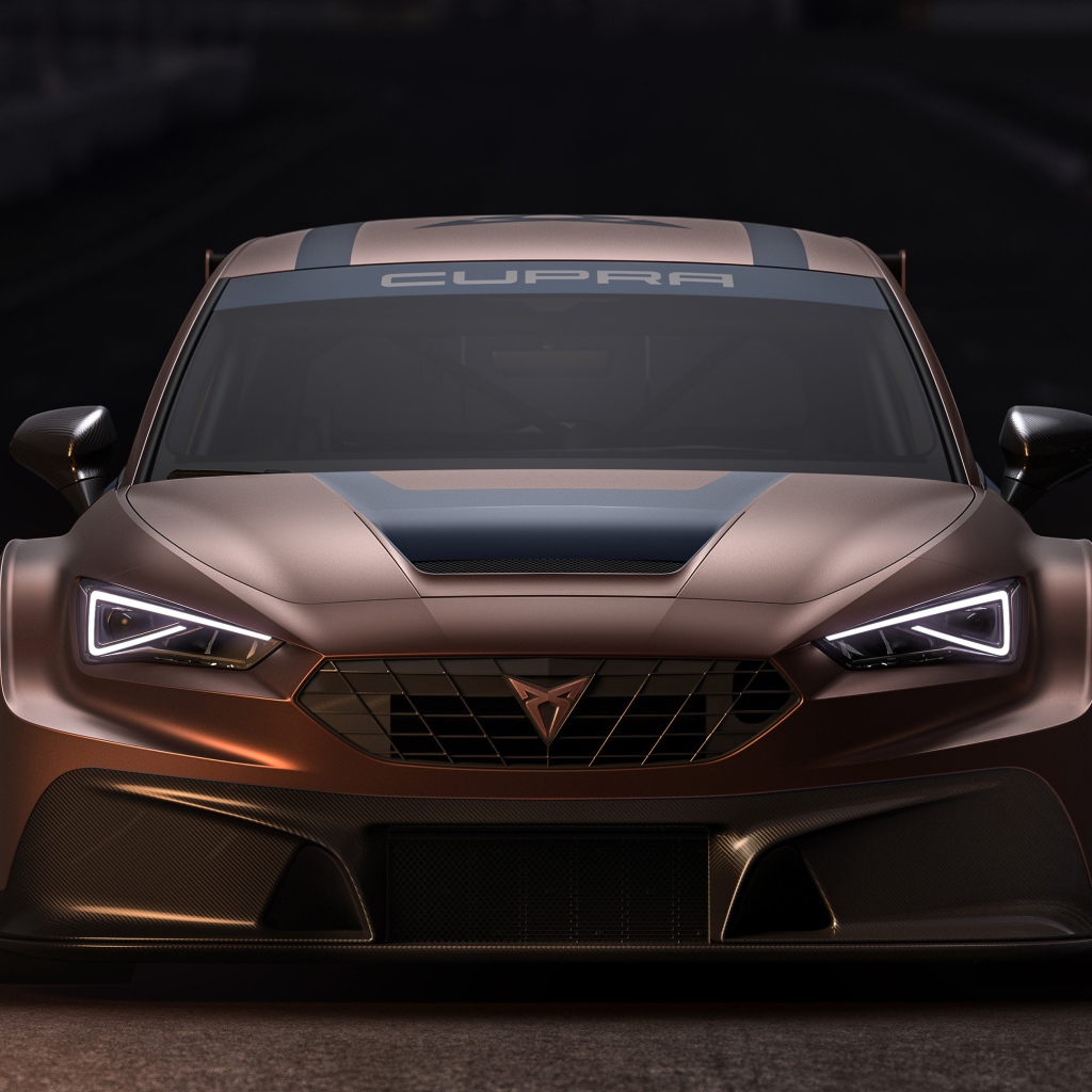 Коричневый автомобиль Cupra Leon Competition 2020 года вид спереди
