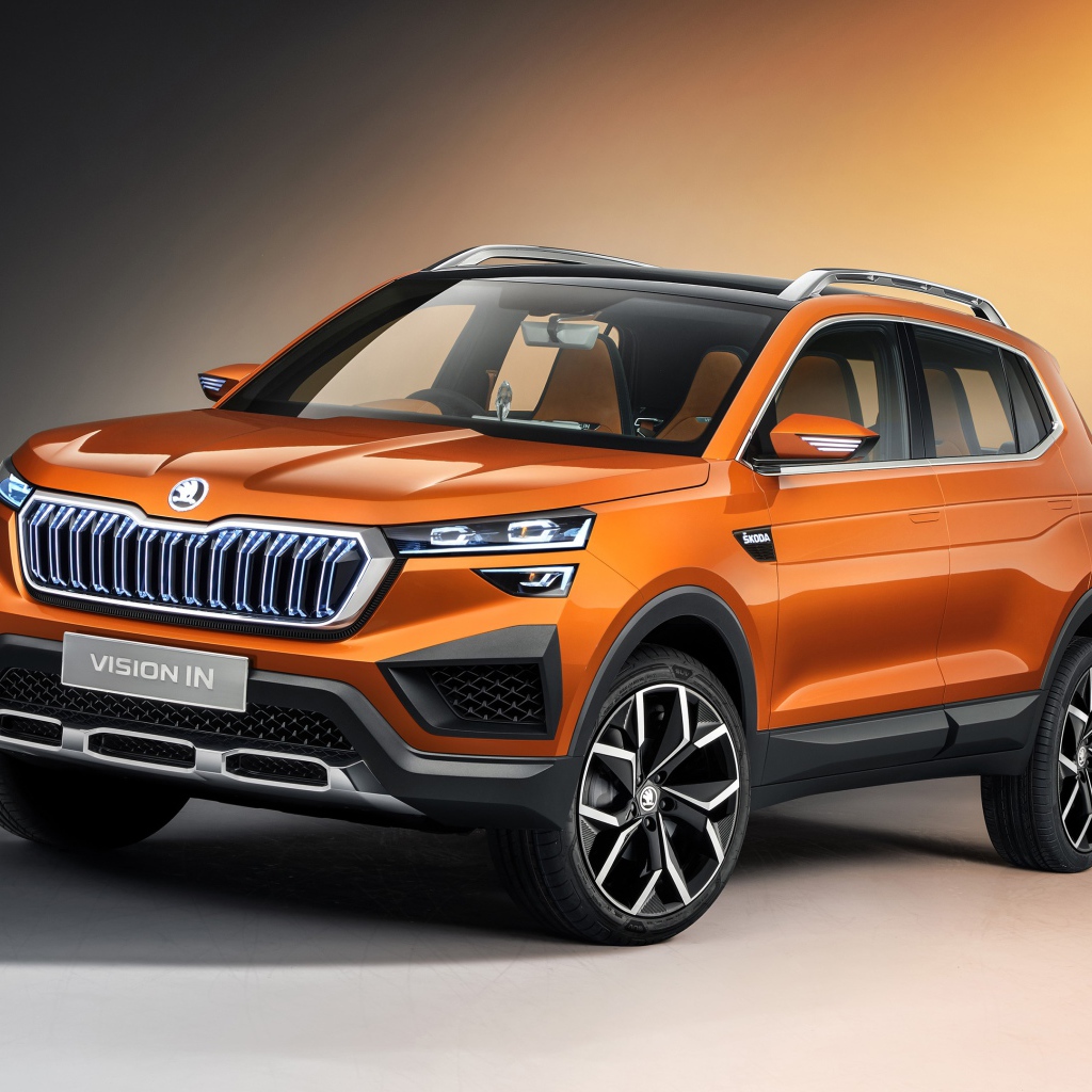 Оранжевый внедорожник Skoda Vision IN 2020 года