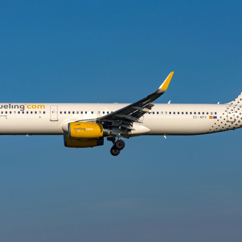 Пассажирский  Airbus A321-200S авиакомпании  Vueling в небе 