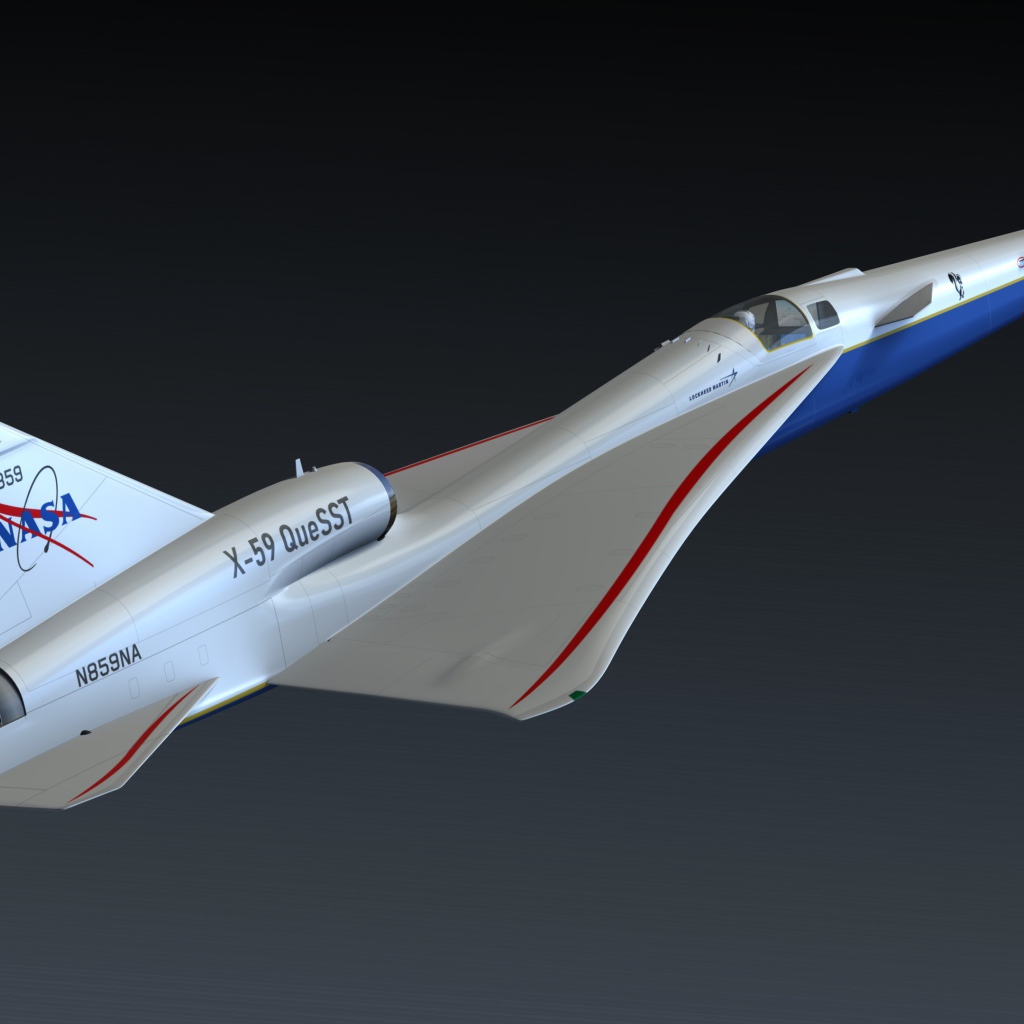 Сверхзвуковой самолет X-59 QueSST на сером фоне