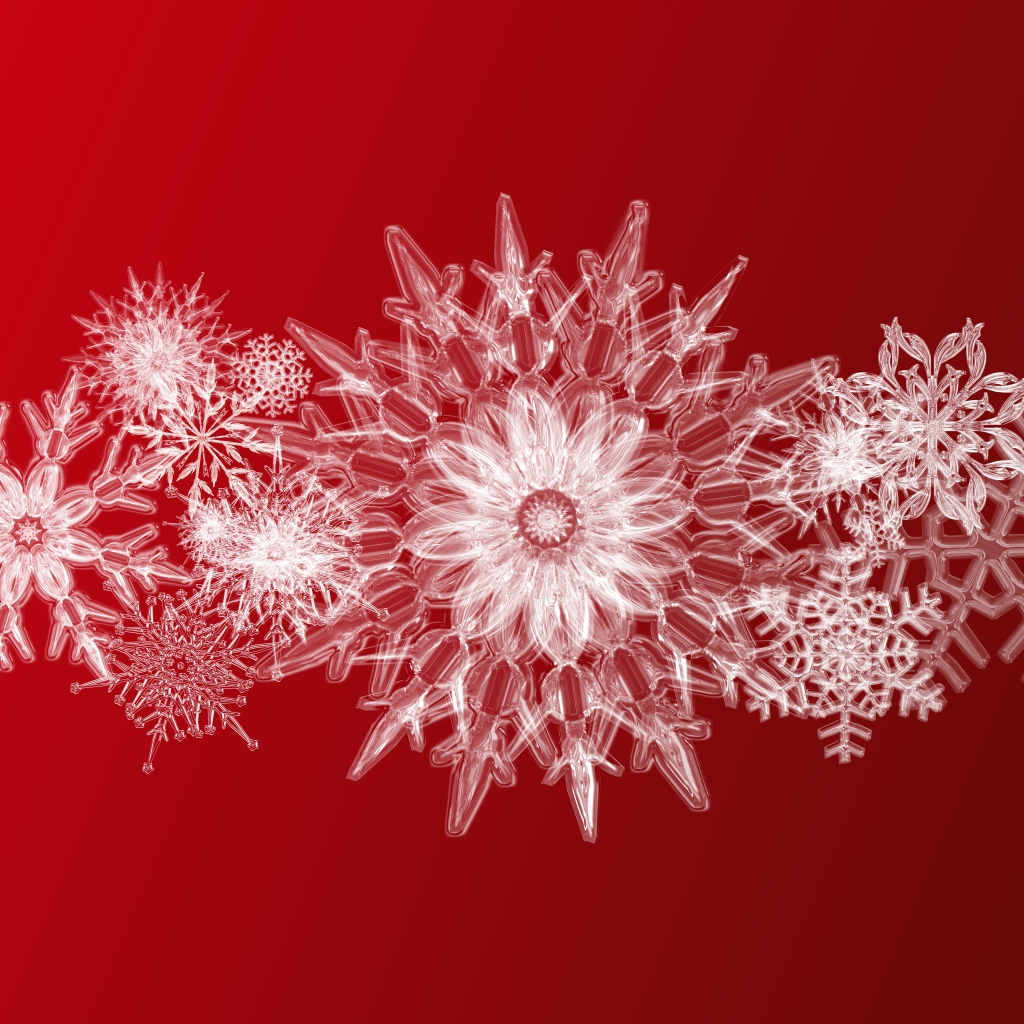 Красивые ледяные снежинки на красном фоне