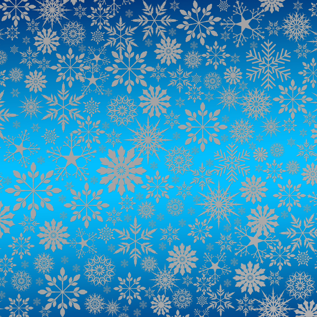 Blue background with different white snowflakes