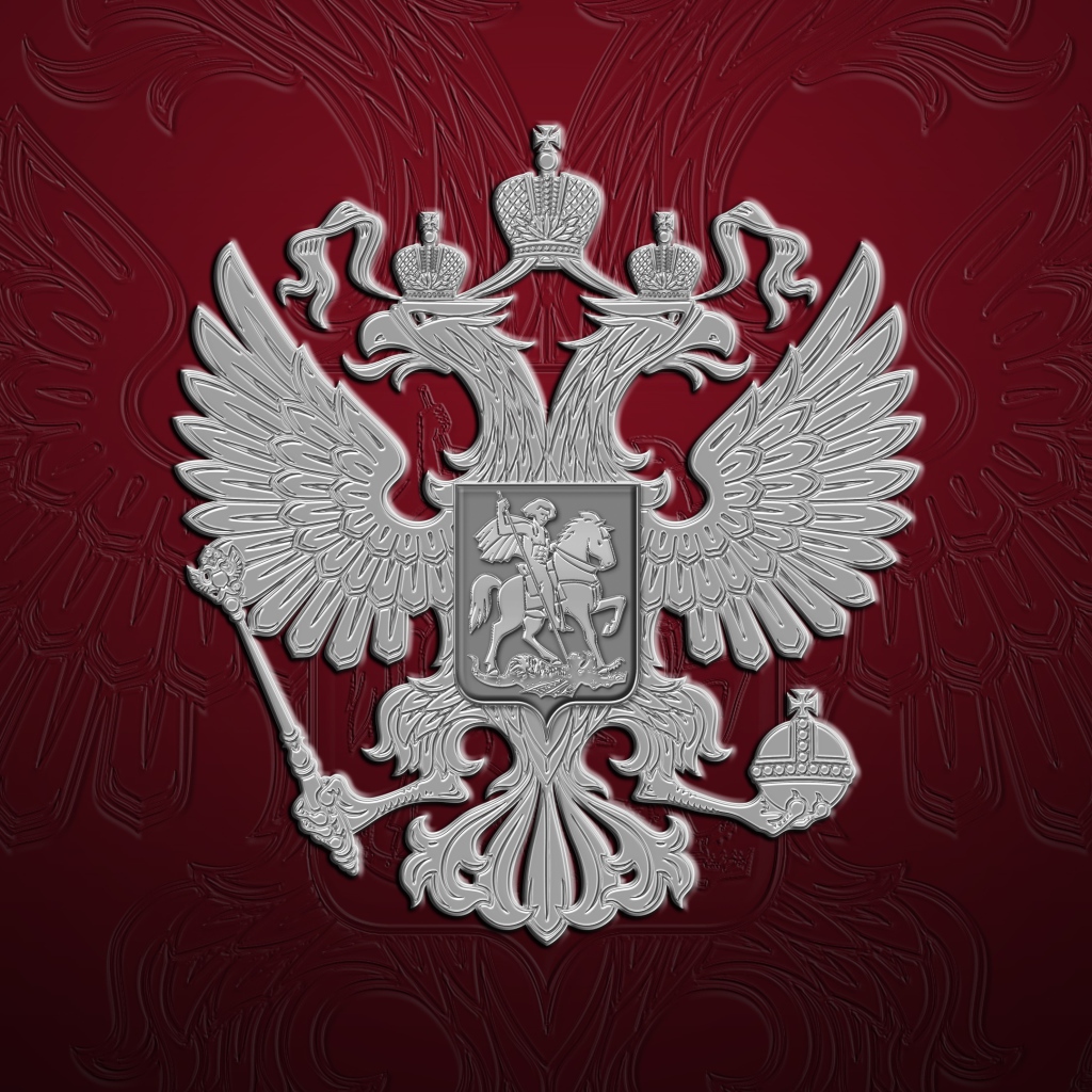 Герб России на бордовом фоне 