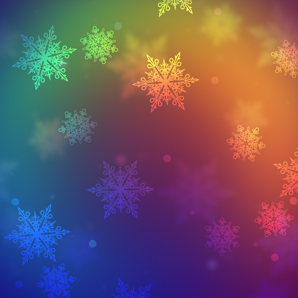 Белые снежинки на разноцветном фоне