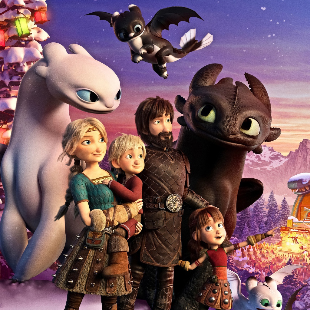 Постер с персонажами мультфильма Как приручить дракона 