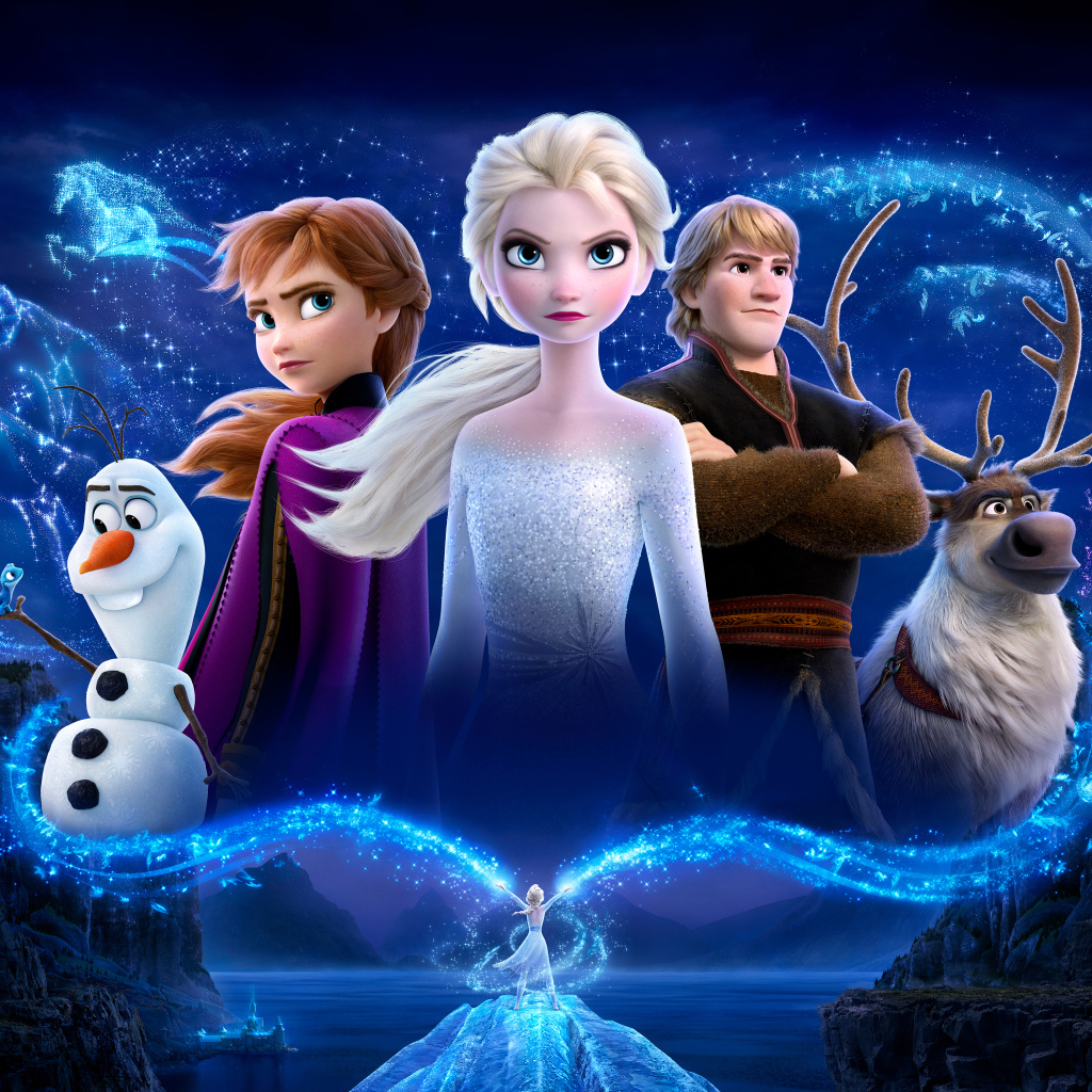 Герои мультфильма Холодное сердце 2 на фоне гор