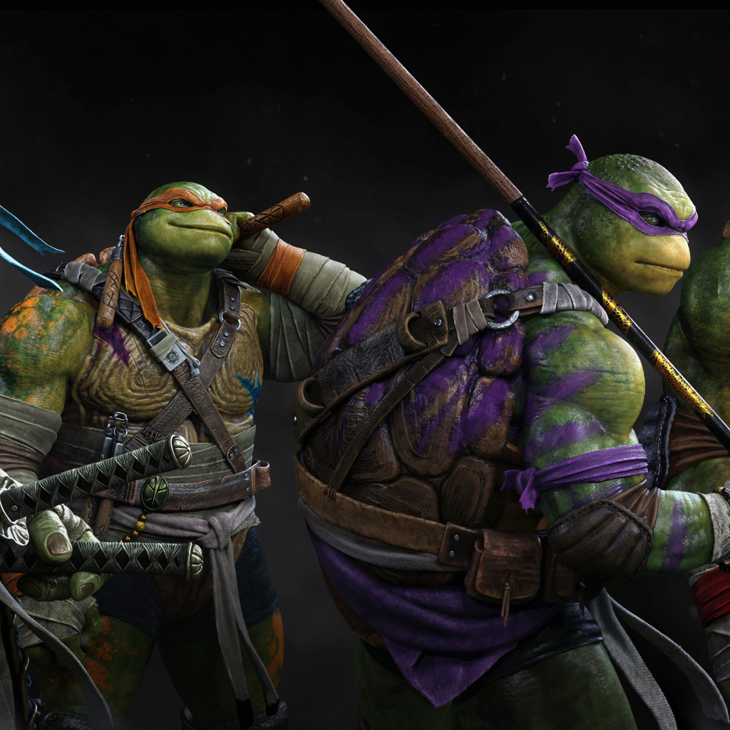 Tough ninja turtles with weapons
