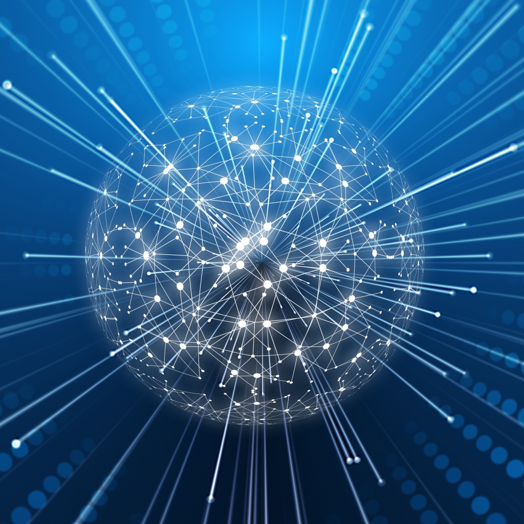 Шар из цифровой паутины на синем фоне