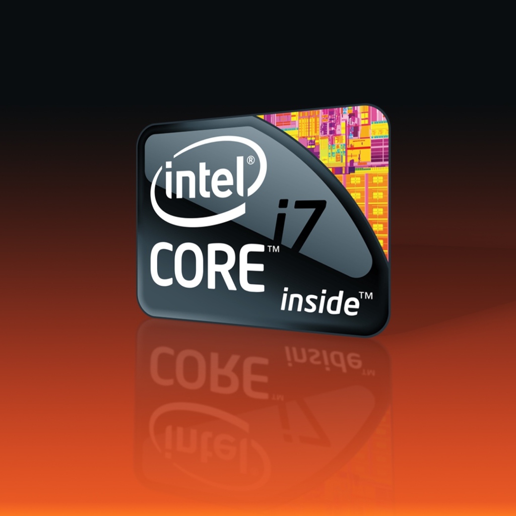 Значок процессора  intel на коричневом фоне