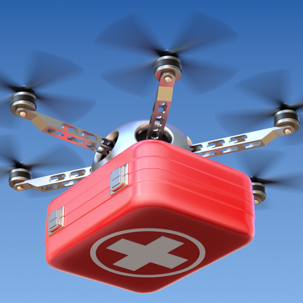 Медицинский беспилотник в голубом небе 