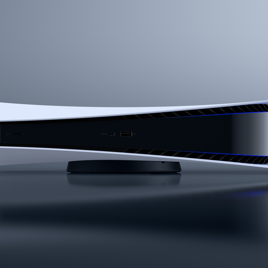 Игровая консоль Playstation 5 на сером фоне