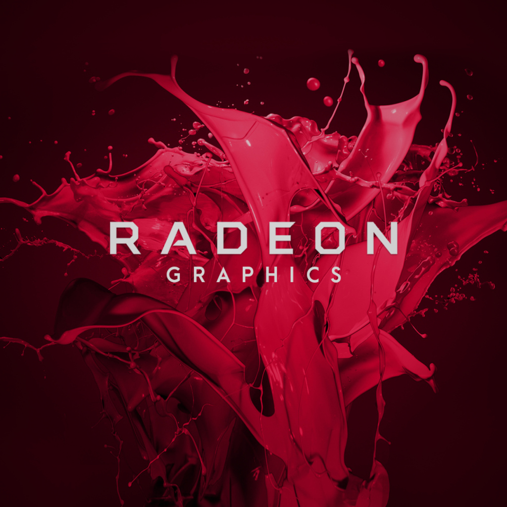 Red paint splatter with AMD Radeon wordmark