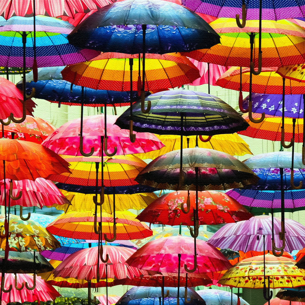 Много разноцветных зонтиком в воздухе