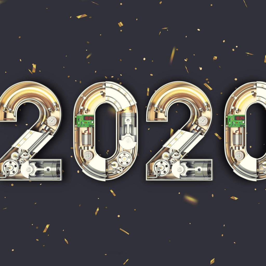 Большие механические цифры 2020 на сером фоне
