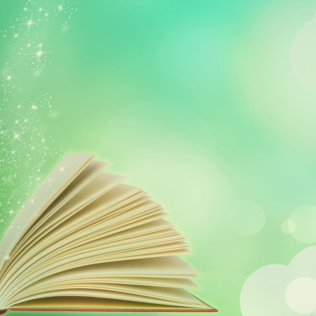 Волшебная открытая книга на голубом фоне