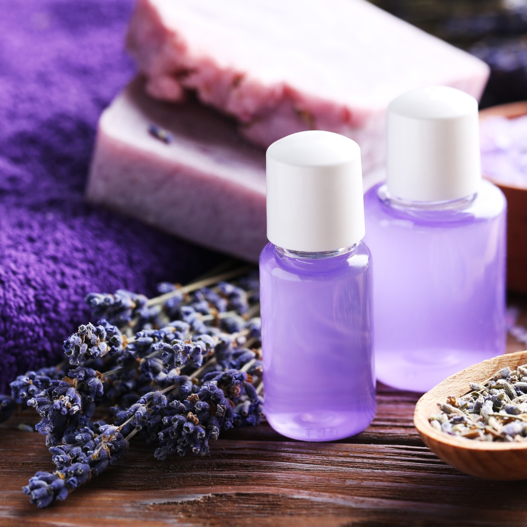 Soap, lavender, oils and salt for spa treatments