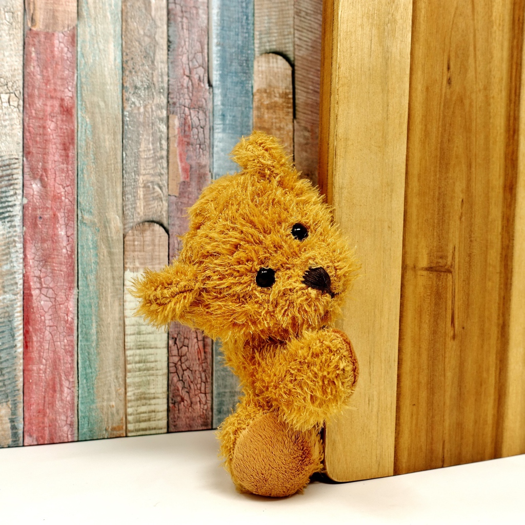 Медвежонок Тедди выглядывает из-за двери 