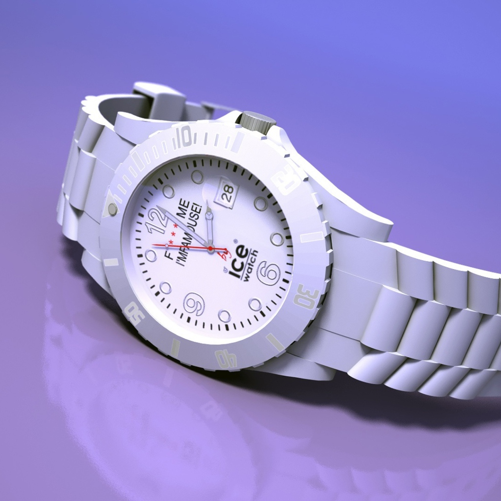 Белые наручные часы на сиреневом фоне