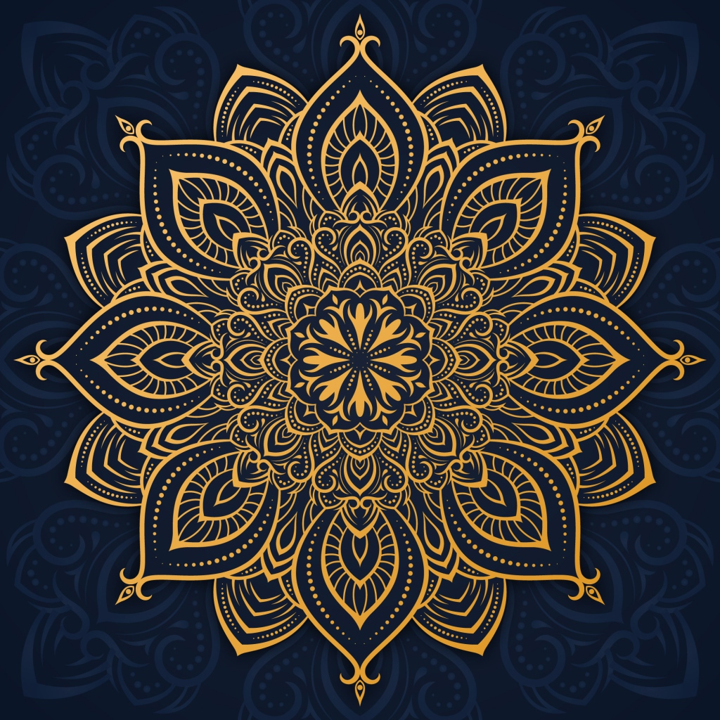 Красивый золотистый рисунок на синем фоне