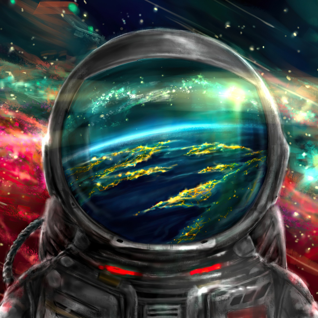 Drawn astronaut in a spacesuit in space