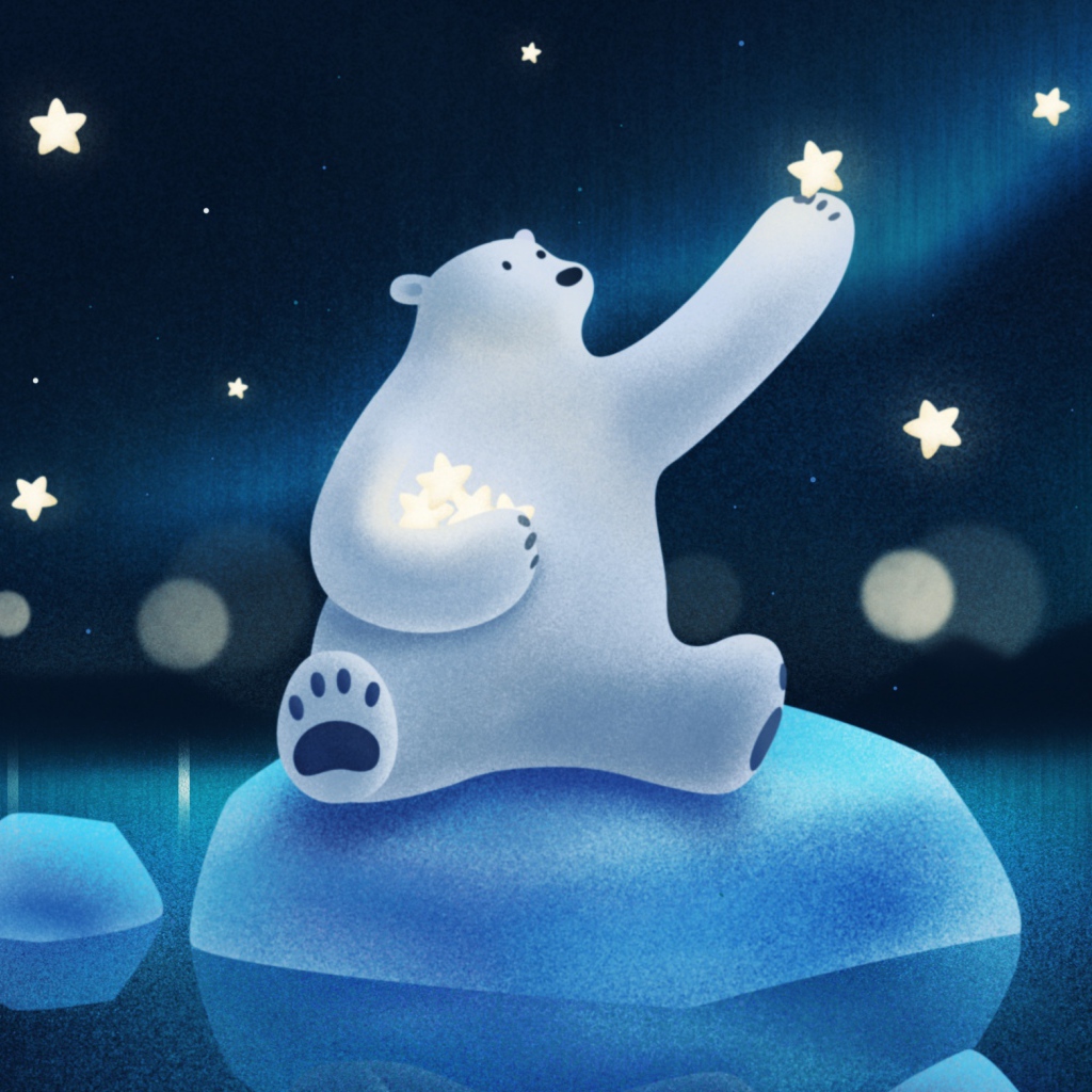 Белый медведь ловит звезды на льдине