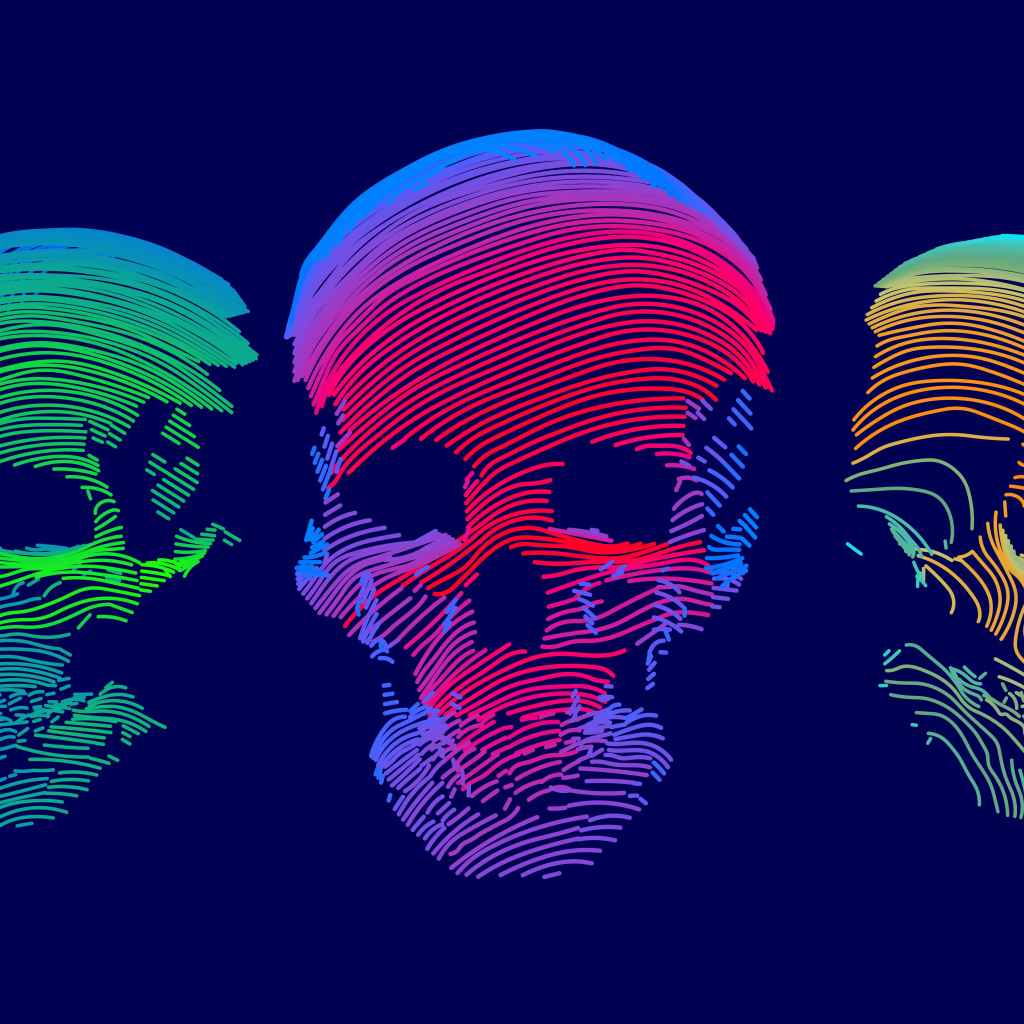 Векторный рисунок черепов на синем фоне