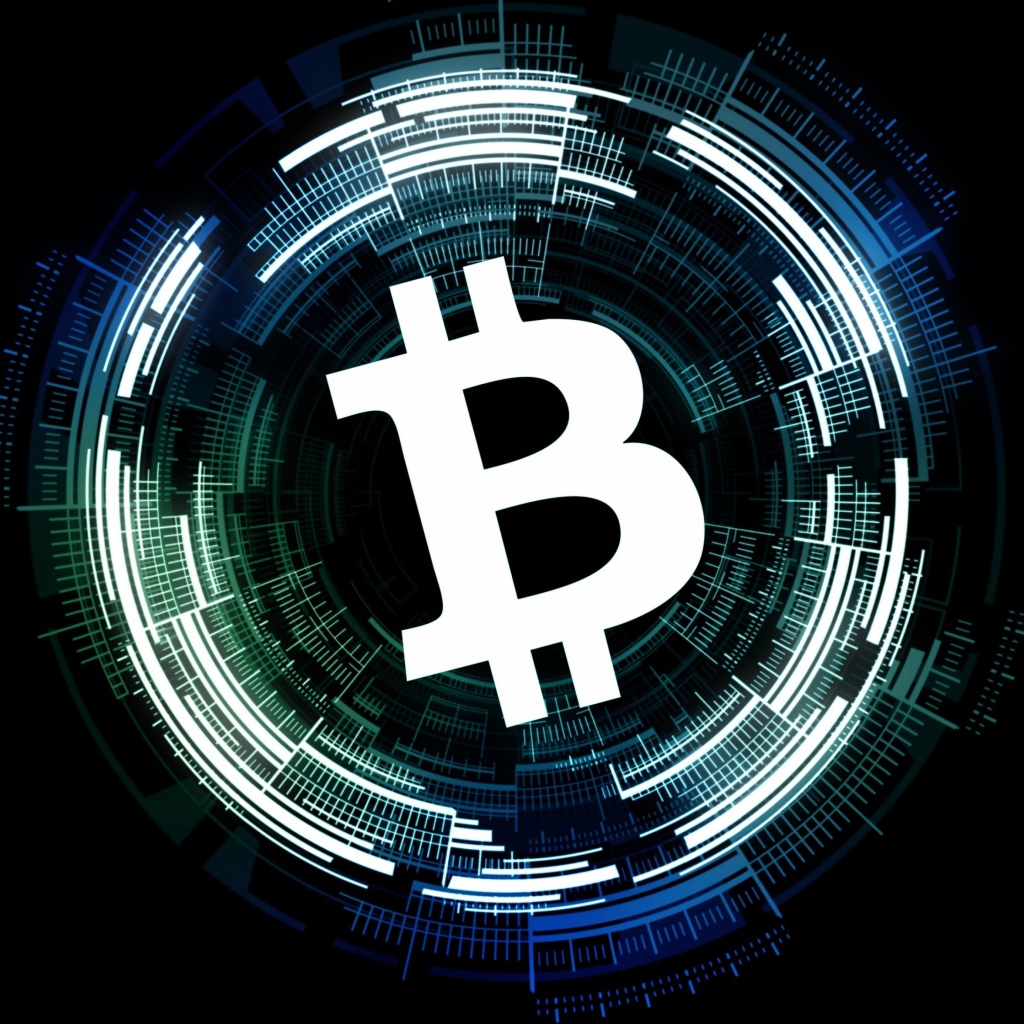 Белый значок биткоин на черном фоне