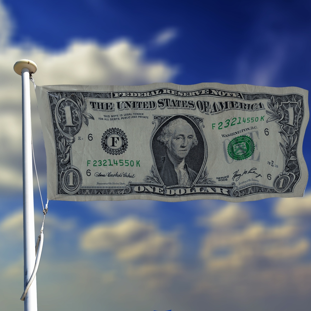 Флаг из купюры один доллар на фоне неба