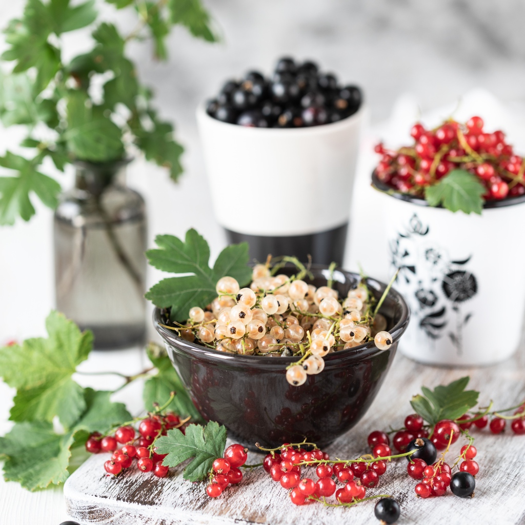 Свежая красная, черная и белая смородина на столе