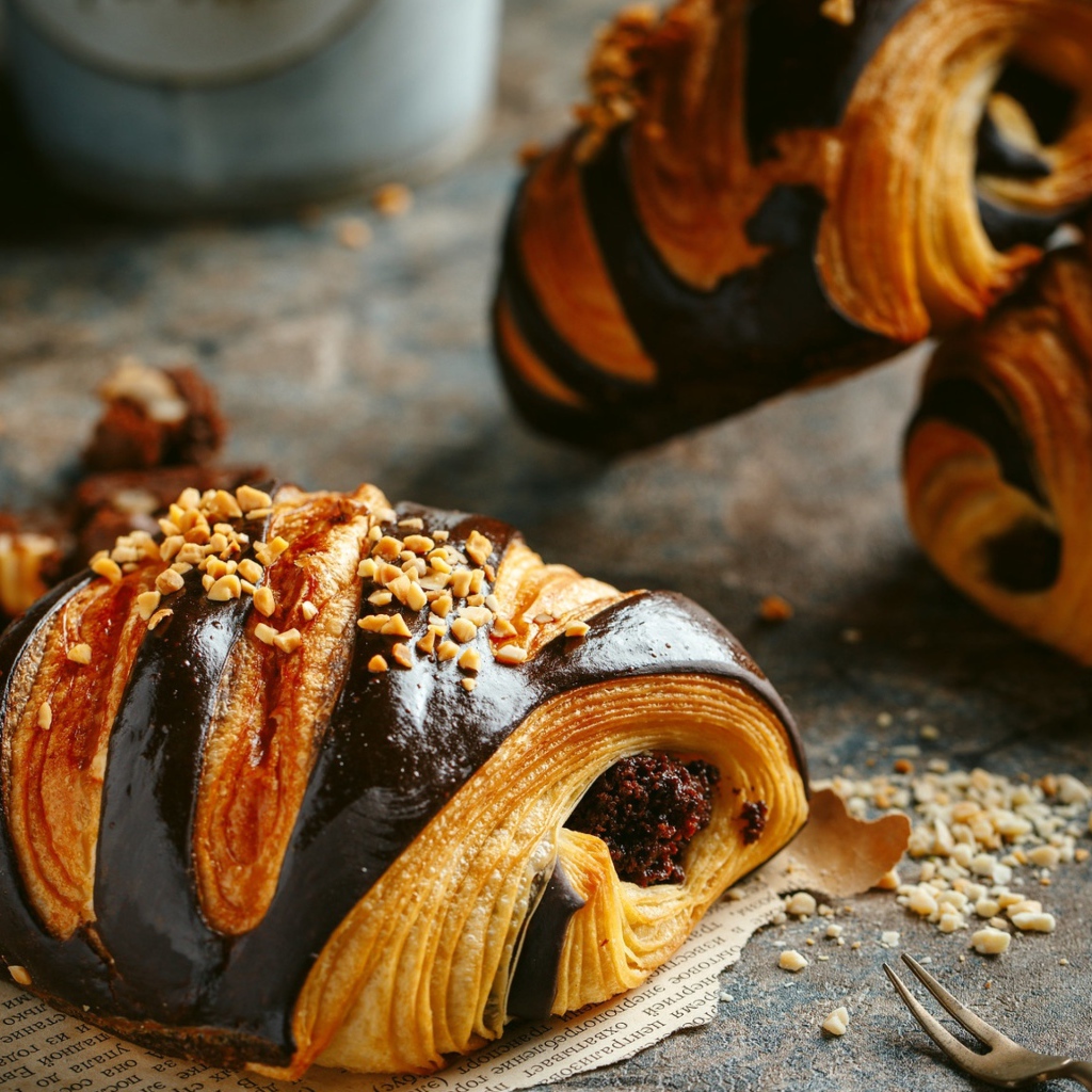 Аппетитные булочки  с шоколадом и орехами 