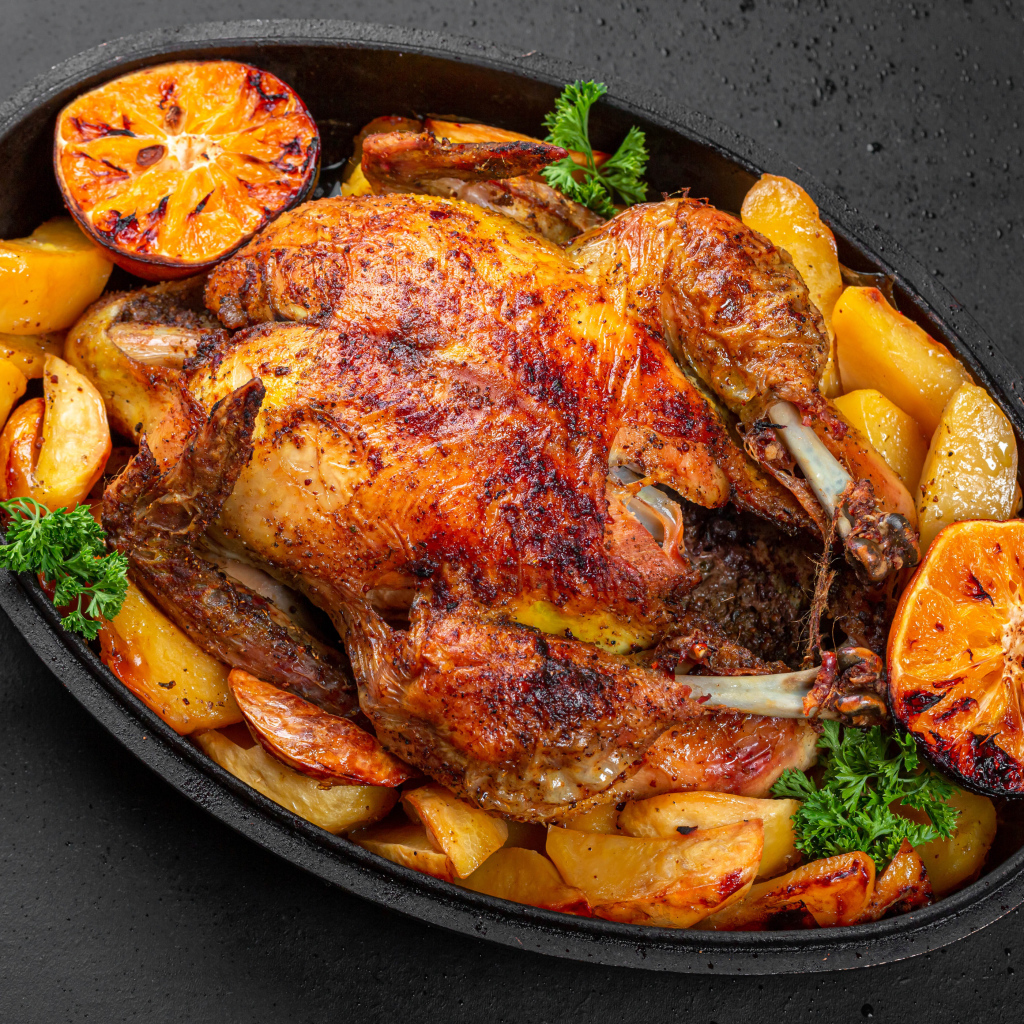 Курица запеченная с картофелем и апельсином