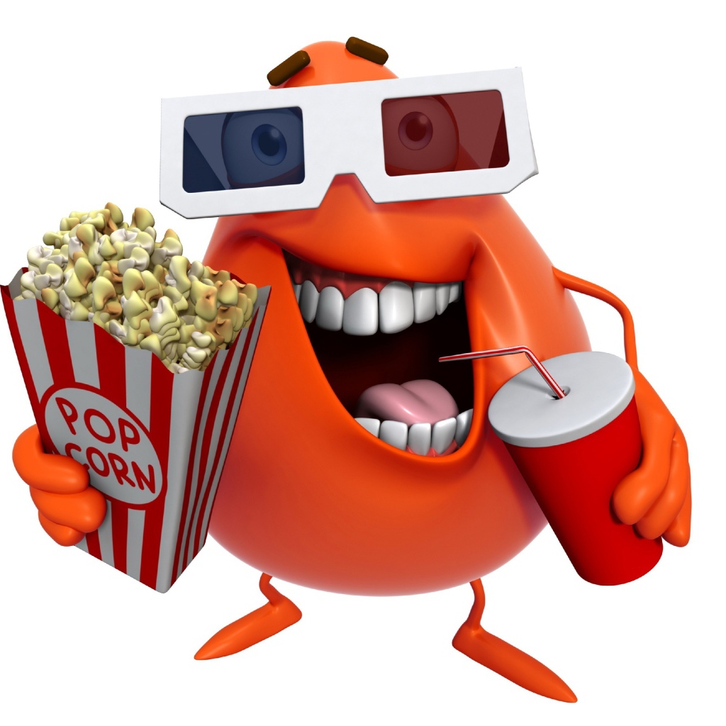 Яйцо в очках и с попкорном на белом фоне