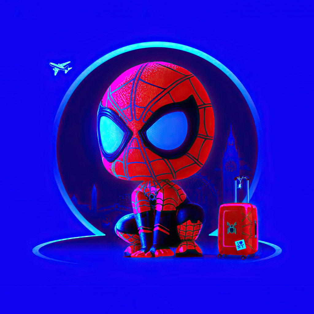 Little spiderman on blue background