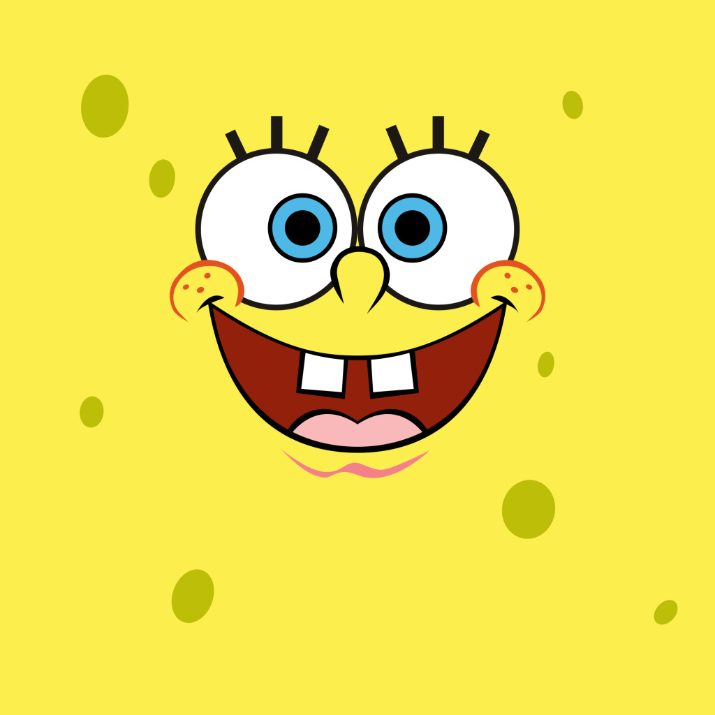 Spongebob face on a yellow background close-up