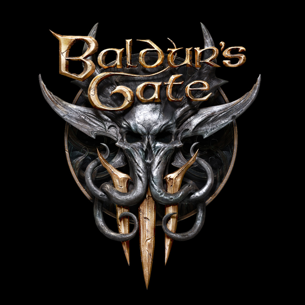 Логотип новой видео игры Baldur’s Gate III на черном фоне
