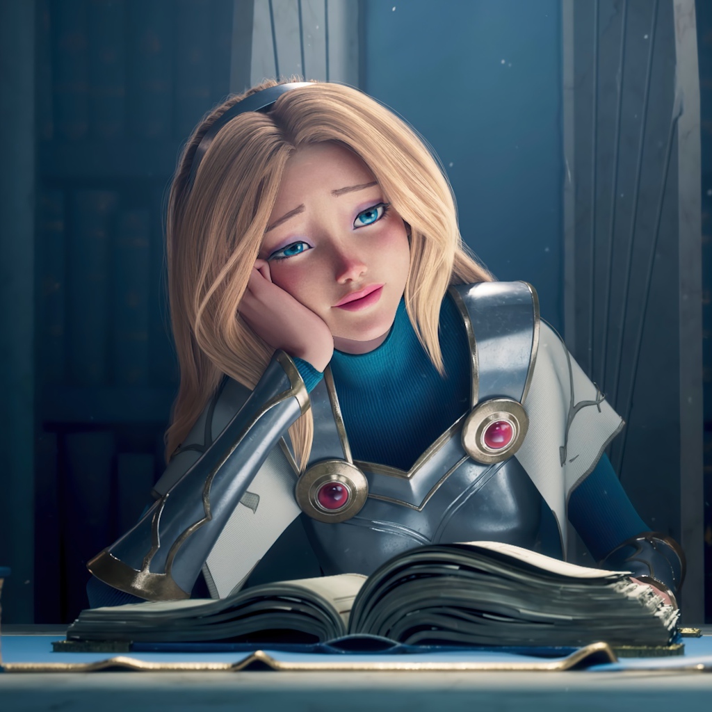 Грустная девушка воин с книгой 