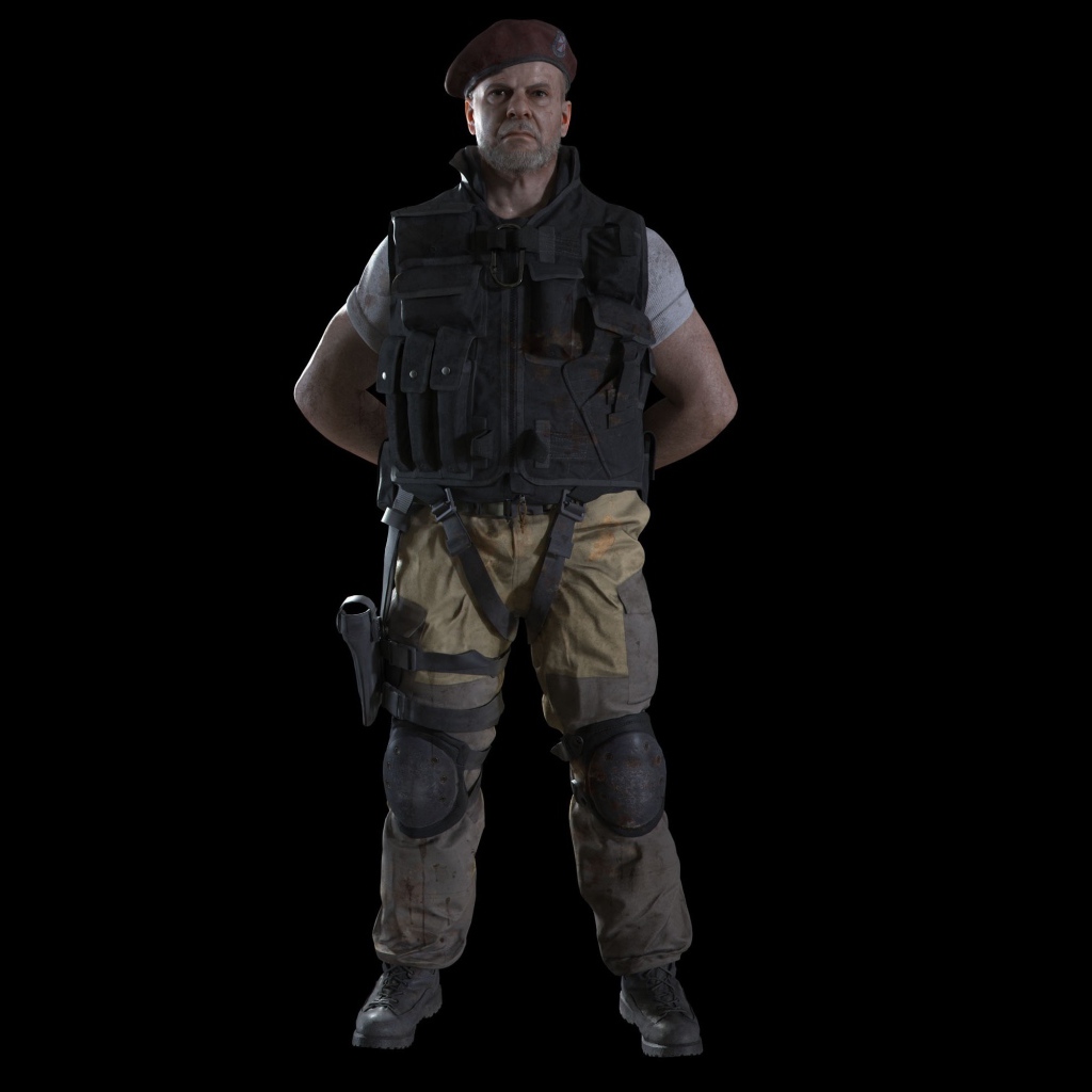 Солдат на черном фоне, персонаж компьютерной игры Resident Evil 3