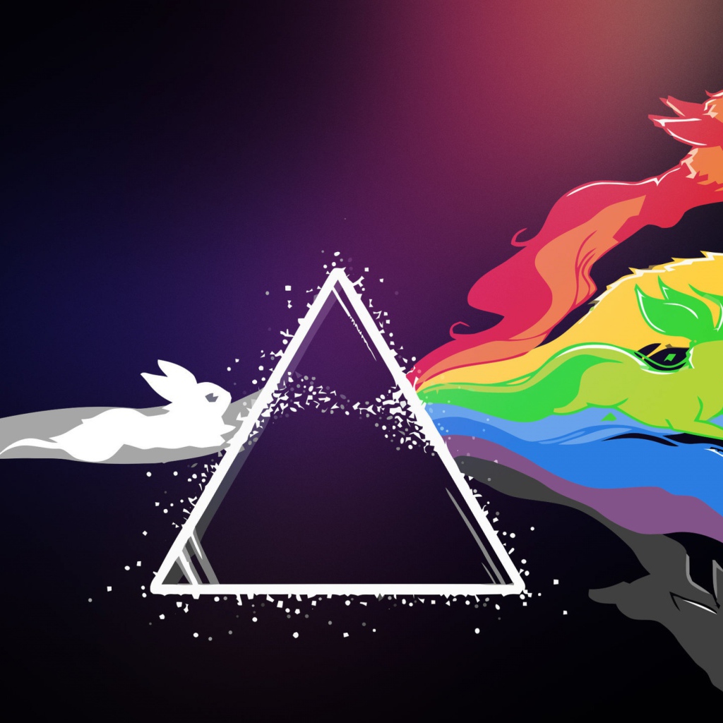 Белый треугольник с разноцветными покемонами