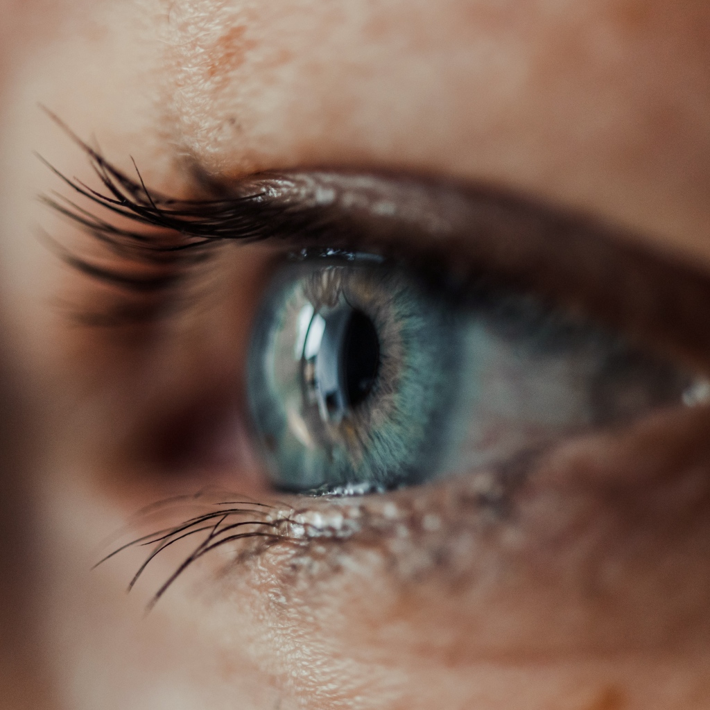 Красивый голубой глаз девушки крупным планом