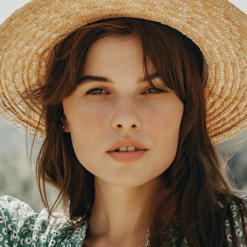 Красивая кареглазая брюнетка в шляпе 