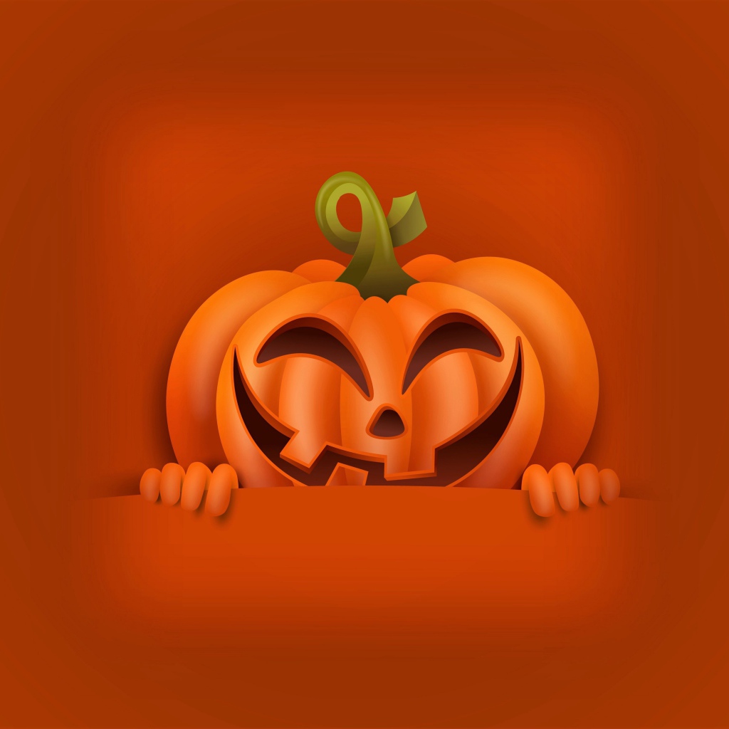 Улыбающаяся тыква на оранжевом фоне на Хэллоуин