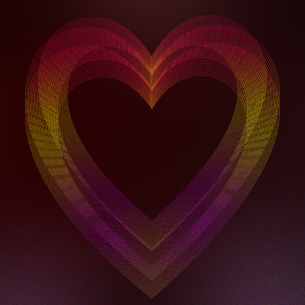 Большое неоновое сердце на бордовом фоне