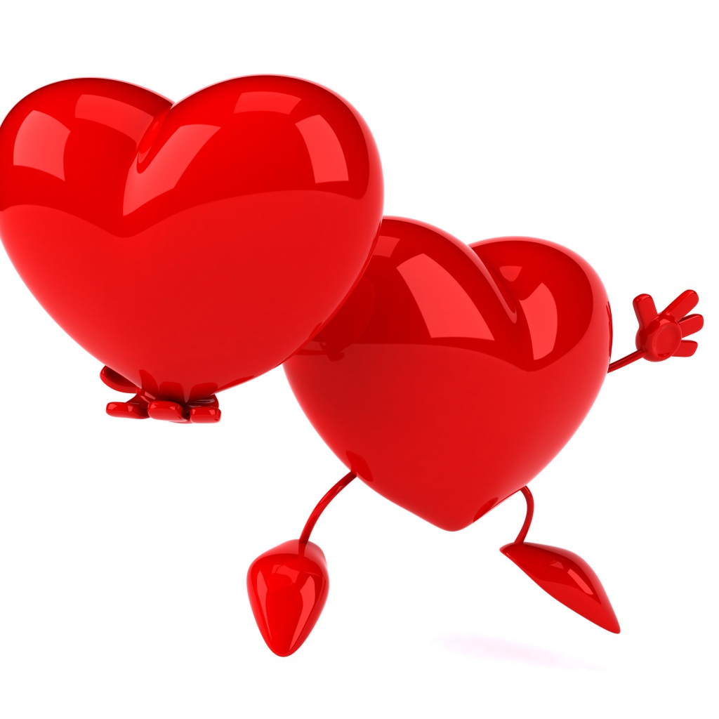 Большое красное сердце держит в руке свою копию на белом фоне