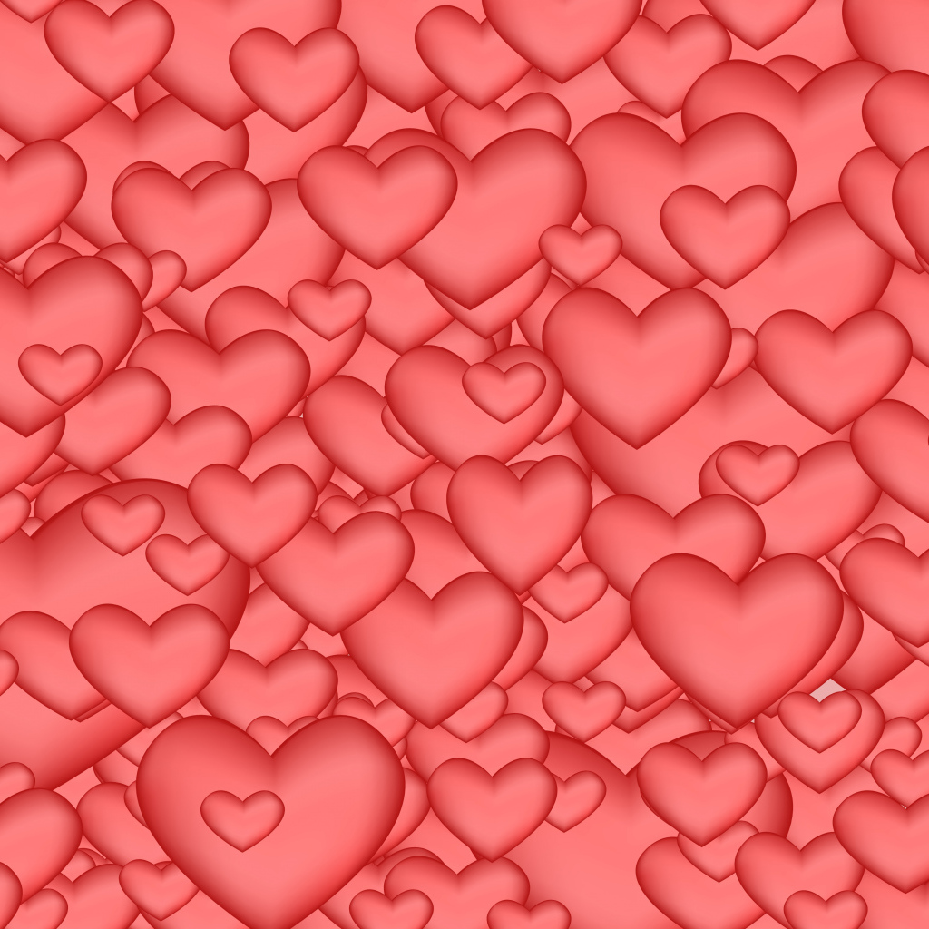 Many red hearts of different sizes