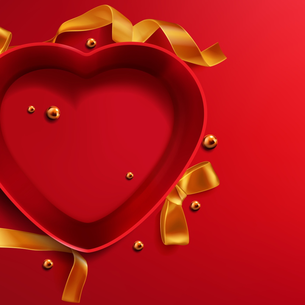 Красная коробка в форме сердца с бантом 