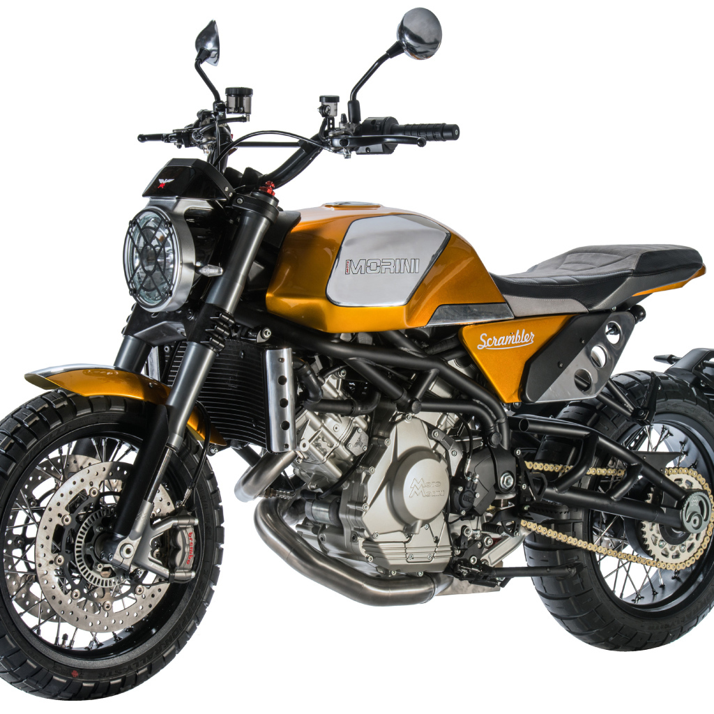 Мотоцикл Morini Scrambler, 2019 года на белом фоне